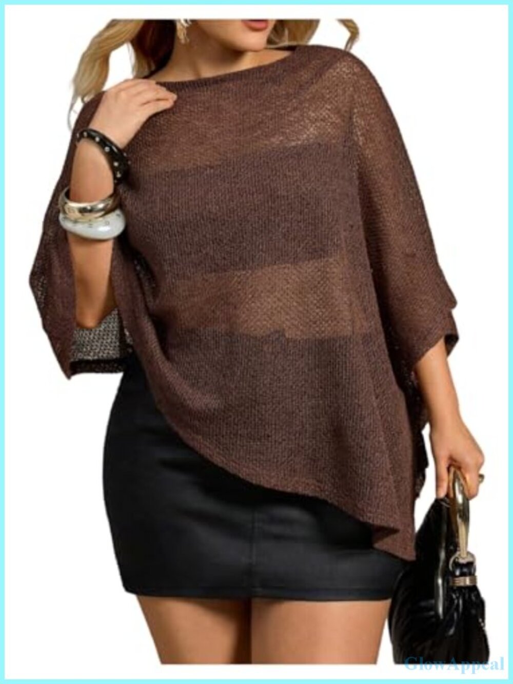 Plus Size Sheer Poncho Sweater Wrap Lightweight Y2K Knit Cover Up